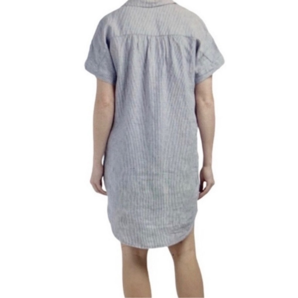 Tahari Railroad Striped Linen ShirtDress Sz L Nautical Blue White Coastal Beach - Picture 12 of 13